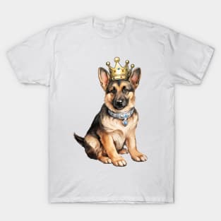 Watercolor German Shepherd Dog Wearing a Crown T-Shirt